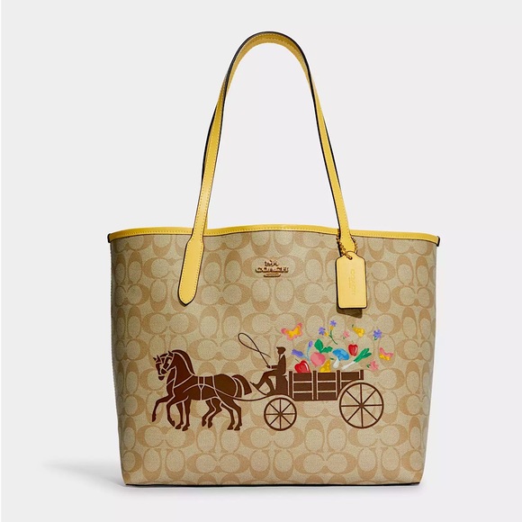City Tote In Signature Canvas With Dreamy Veggie Horse And Carriage 🐎 🌺 🌹🫑